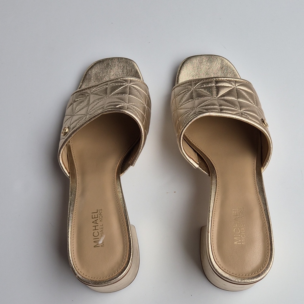 Michael Kors Metallic Gold Quilted Block Heel Mules - Picture 5 of 11